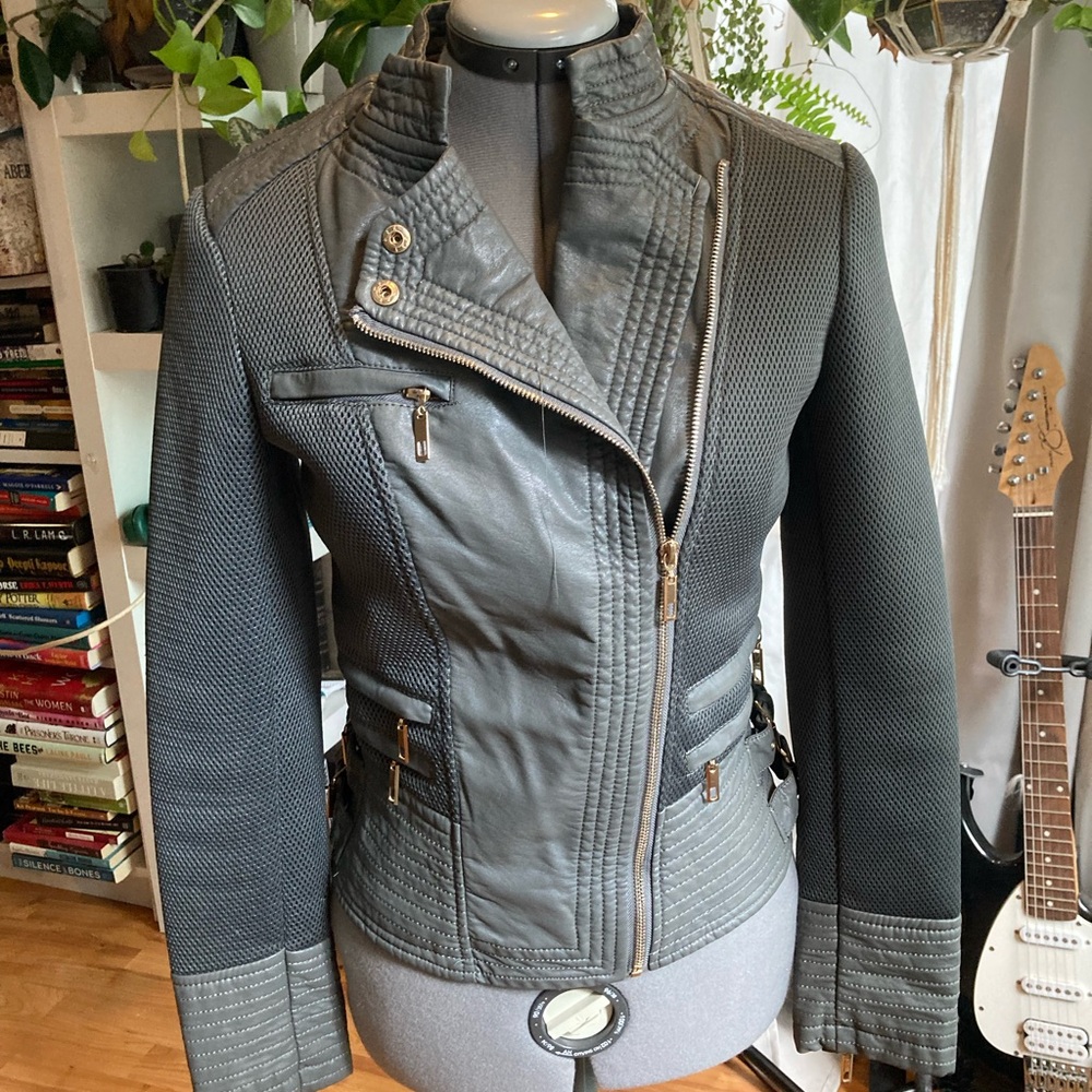 Mesh and leather moto jacket